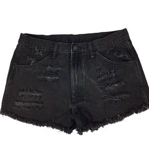 Rustler Women's 34 Black High Rise Cut Off Jean Distressed Raw Hem Shorts